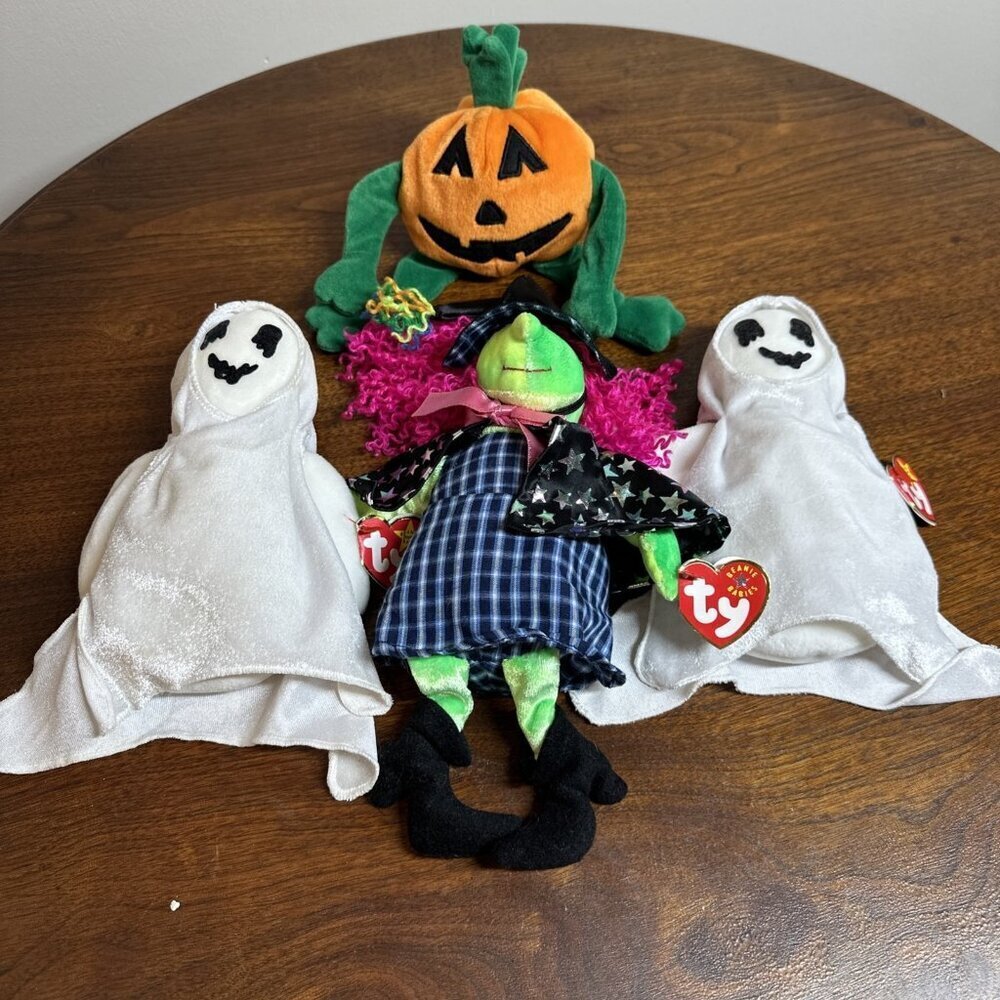Lot Of 4 Vtg Halloween Beanie Babies Sheets the Ghost Scary Witch Jack O’lantern